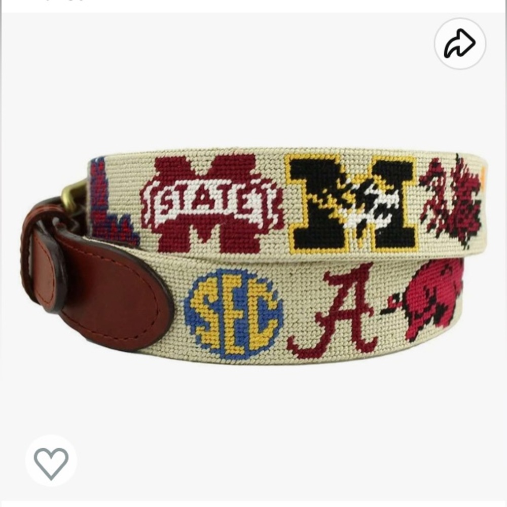 Smathers & Branson SEC needlepoint leather belt Sz 36